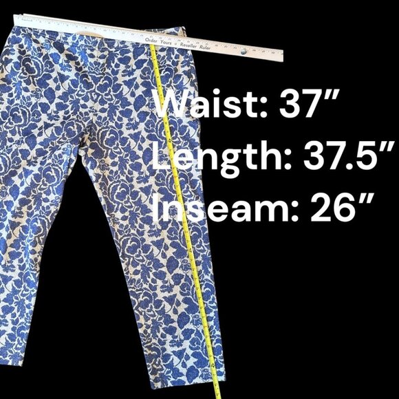 ST. JOHN Blue Floral Knit Metallic Shimmer Ankle Pant Size 16 - Picture 4 of 8